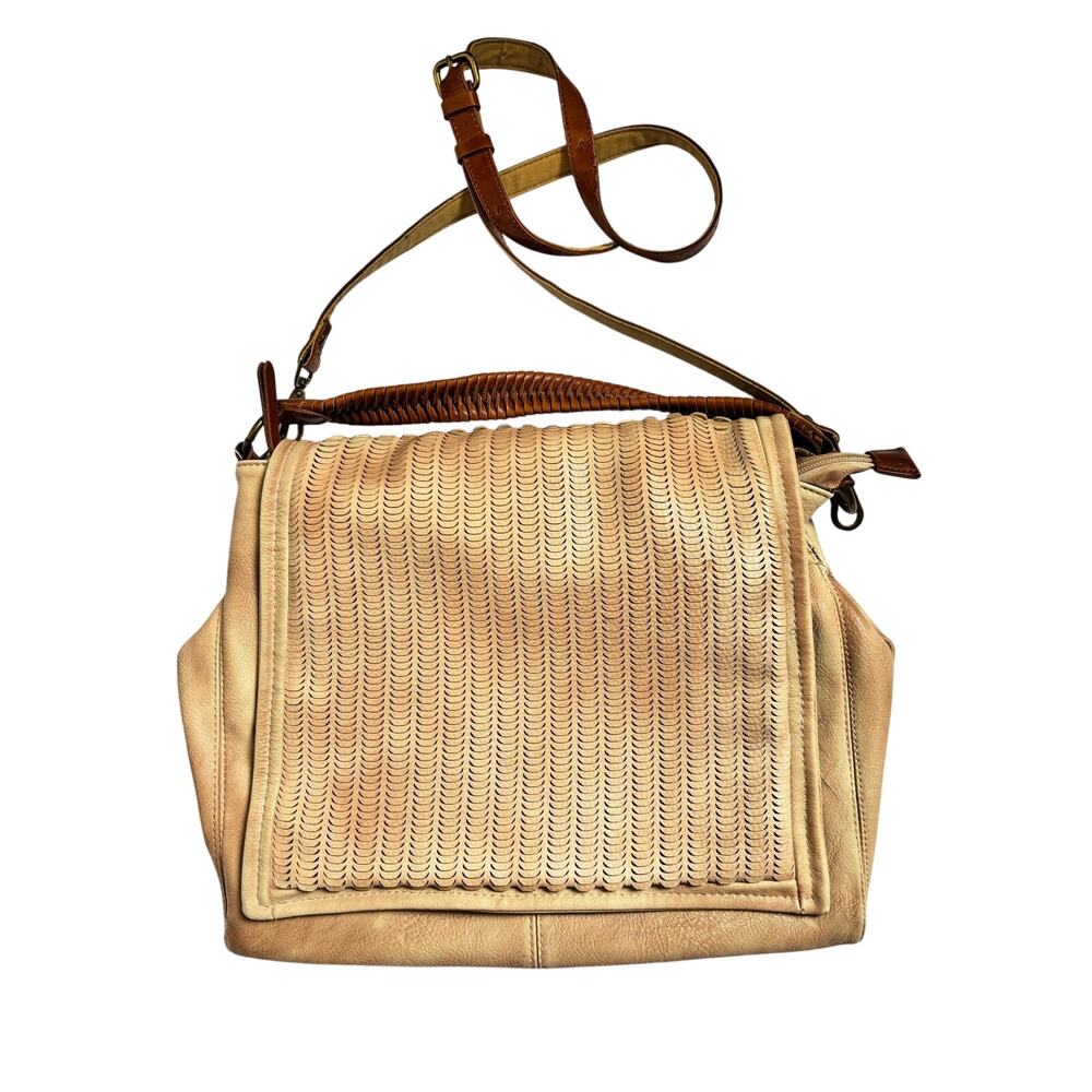 Free People Golden Valley Messenger Bag Beige Vegan Leather Boho